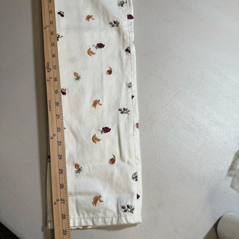 Fruit embroidered jeans high rise straight cottagecore Reformation size 23 white